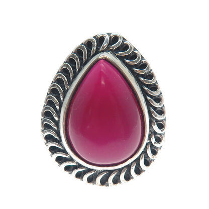 925 Sterling Silver Vintage Real Pear-Cut Rhodonite Oxidized Ring Size 8.75