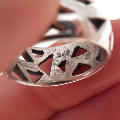 925 Sterling Silver Vintage Modernist Geometric Oxidized Ring Size 6.5