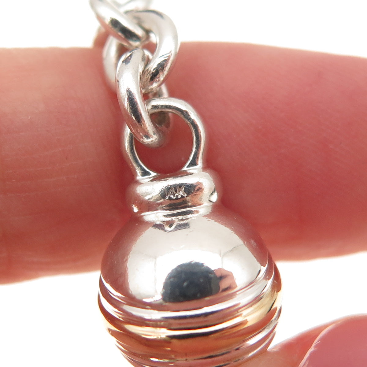 925 Sterling Silver 14K Gold Real Diamond Ball Rolo Chain Necklace 16"