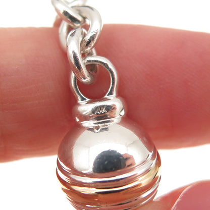 925 Sterling Silver 14K Gold Real Diamond Ball Rolo Chain Necklace 16"