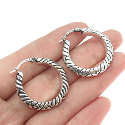 925 Sterling Silver Vintage Wicker Hinged Hoop Earrings