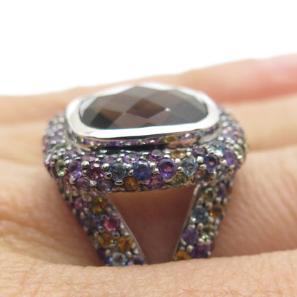 DSMK 925 Sterling Silver Real Multi-Color Gemstone Cushion Ring Size 7.25