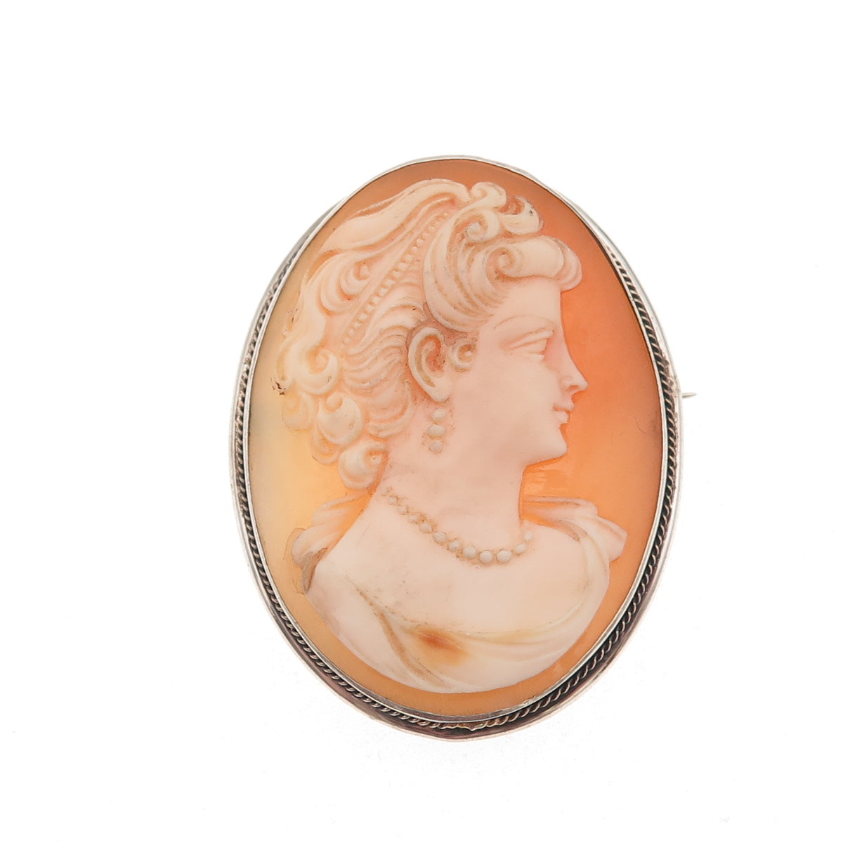 900 Silver Antique Art Deco Real MOP Lady Cameo Pin Brooch / Pendant