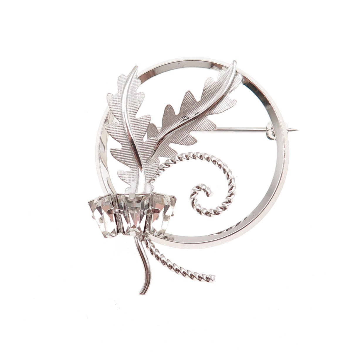 Star Art 925 Sterling Silver Antique Art Deco Rhinestone Floral Pin Brooch
