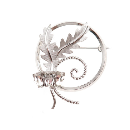 Star Art 925 Sterling Silver Antique Art Deco Rhinestone Floral Pin Brooch