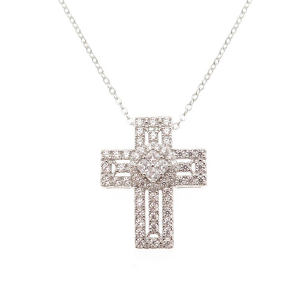 DBJ Dee Berkle 925 Sterling Silver C Z Cross Cable Chain Necklace 16-18"