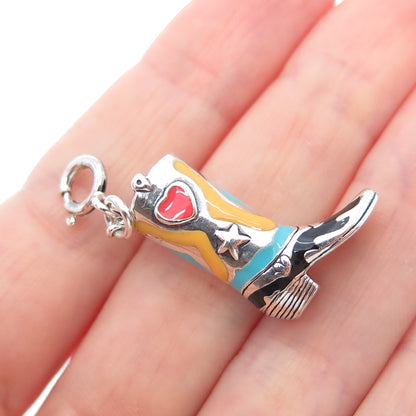 CAROLYN POLLACK 925 Sterling Vintage Enamel Cowboy Shoe Spring Ring Lock Pendant