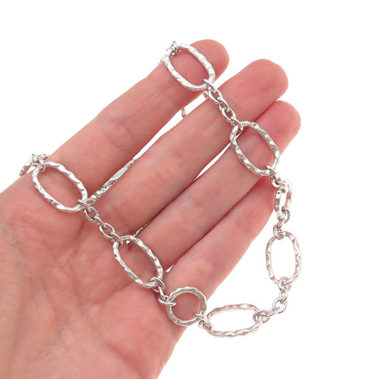 Rhonda Faber Green 925 Sterling Silver Vintage Hammered Oval Chain Necklace 36"