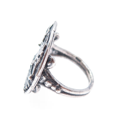 925 Sterling Silver Vintage Celestial Bodies & Ocean Oxidized Ring Size 5.25