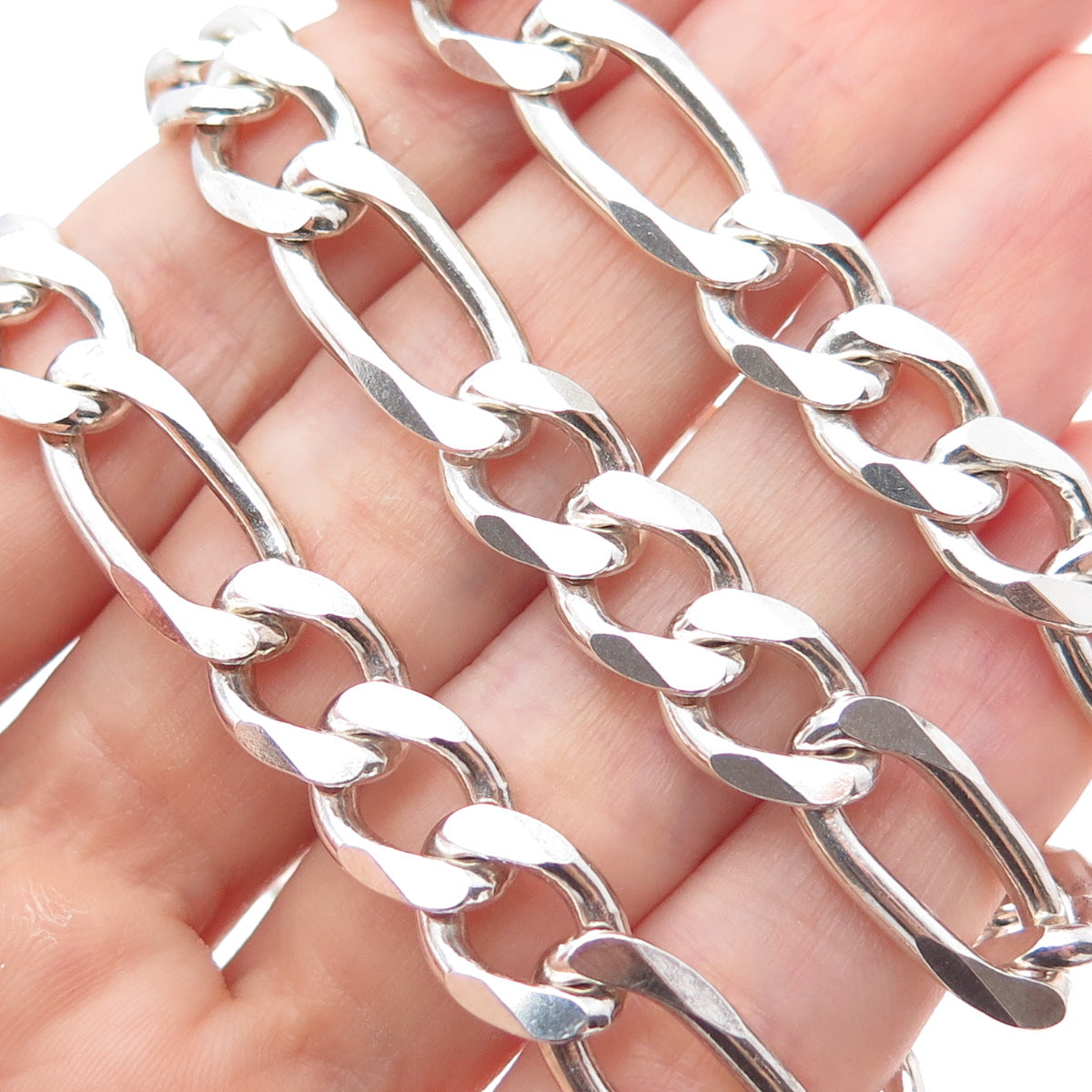 925 Sterling Silver Vintage Italy Figaro Chain Necklace 24"