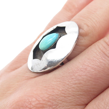 Old Pawn Sterling Silver Vintage Southwestern Turquoise Shadow Box Ring Size 6