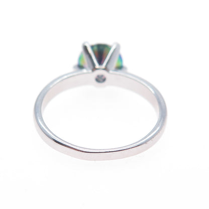 925 Sterling Silver Real Round-Cut Mystic Quartz Ring Size 7