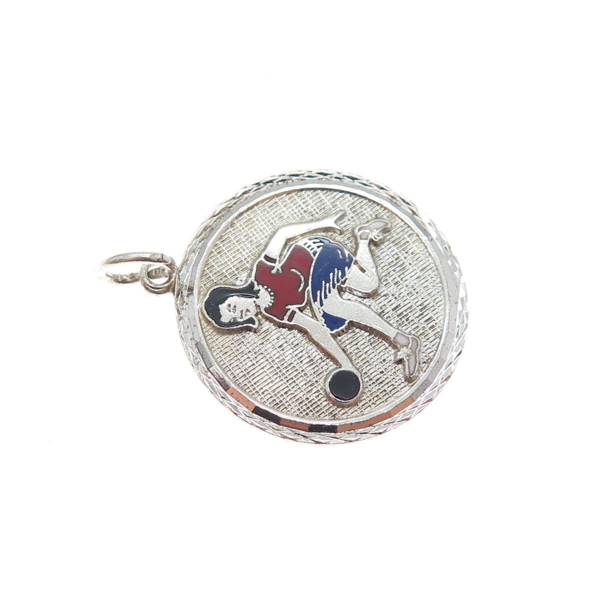 GRIFFITH & SONS CO. 925 Sterling Silver Vintage Enamel Female Bowling Pendant