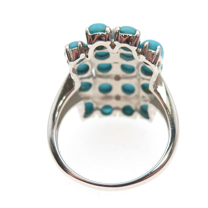 925 Sterling Silver Real Sleeping Beauty Turquoise & White Topaz Ring Size 8