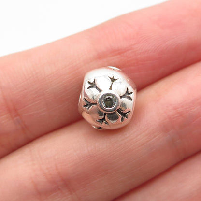 925 Sterling Silver Real Aquamarine Gem Snowflake Small Bead Charm