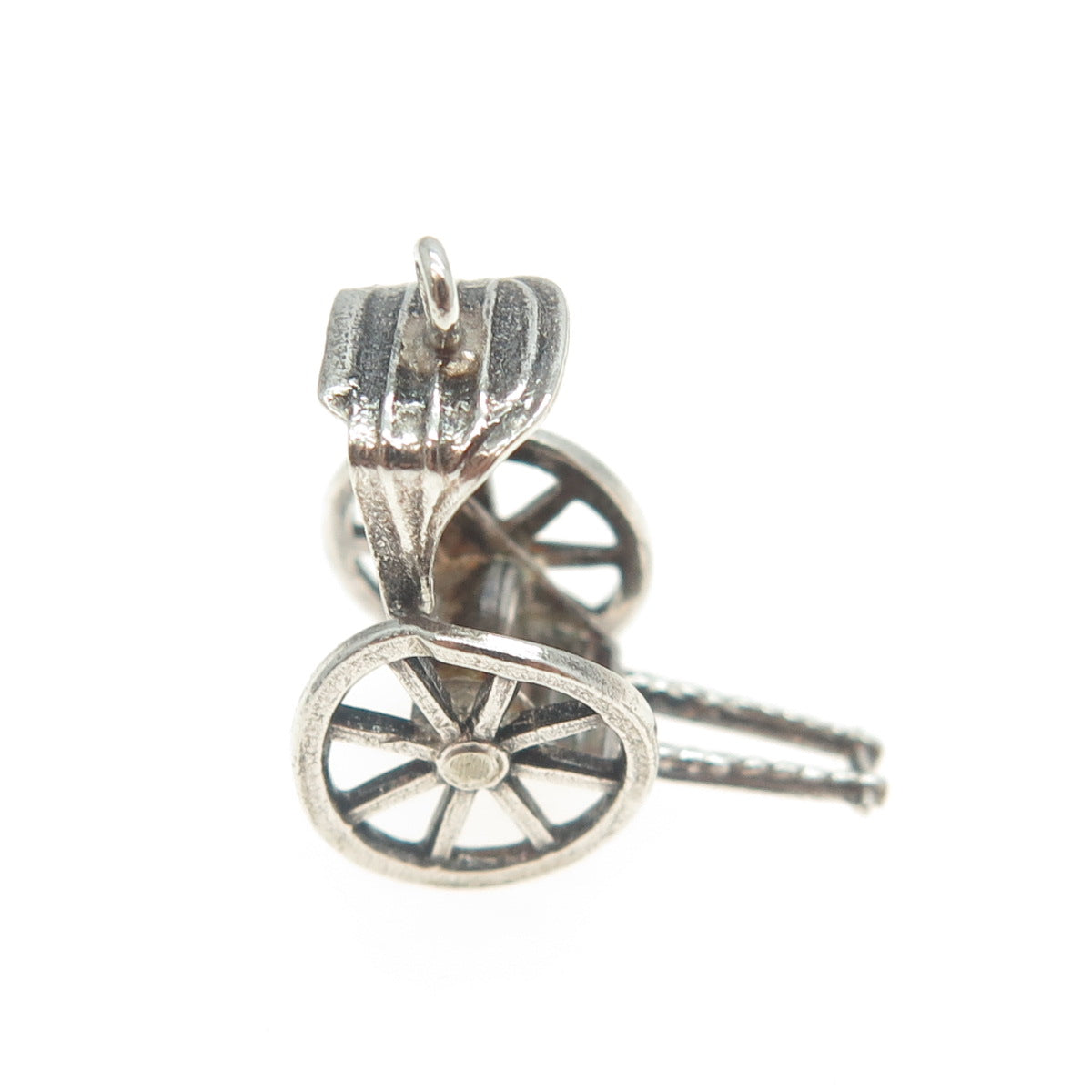 925 Sterling Silver Antique Art Deco Rickshaw Carriage 3D Pendant