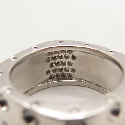 925 Sterling Silver C Z Dotted Wide Square Ring Size 7.5