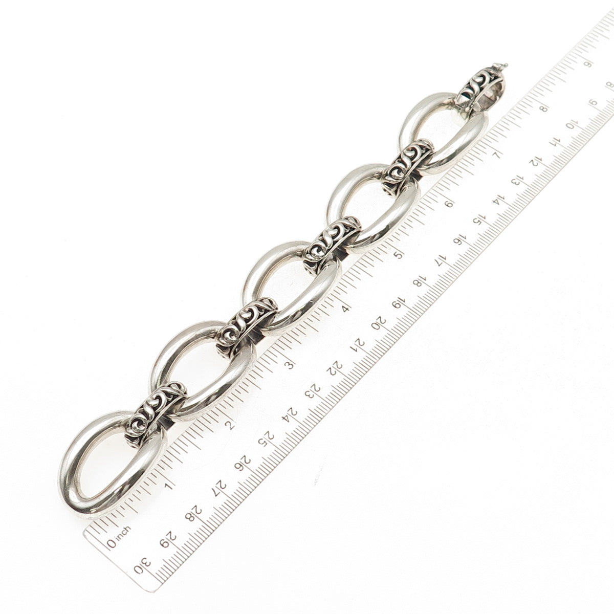 Charles Krypell 925 Sterling Silver Vintage Ivy Oval Link Oxidized Bracelet 7"
