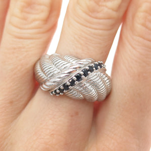 JUDITH RIPKA 925 Sterling Silver Real Round-Cut Sapphire Roped Ring Size 10.25