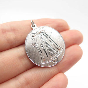 925 Sterling Silver Vintage Anson Satin Finish Bell & Lady Round Pendant