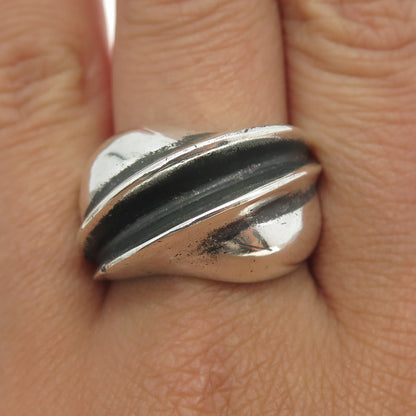 925 Sterling Silver Vintage Modernist Oxidized Ring Size 10.75