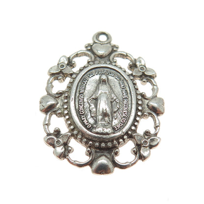 925 Sterling Silver Antique Art Deco St. Mary Miraculous Medal Religious Pendant