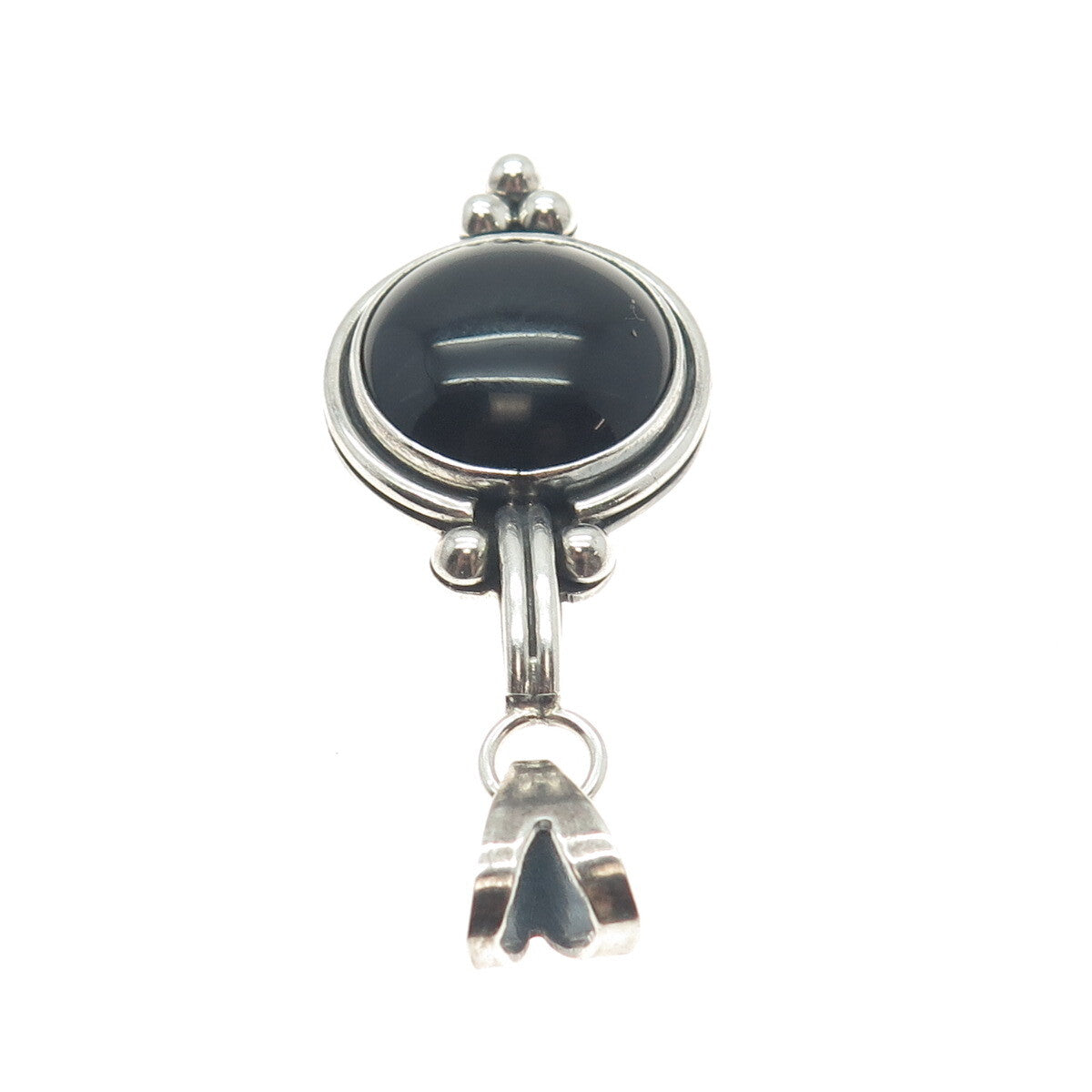 925 Sterling Silver Vintage Real Black Onyx Beaded Oxidized Pendant