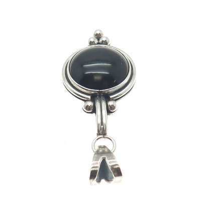 925 Sterling Silver Vintage Real Black Onyx Beaded Oxidized Pendant