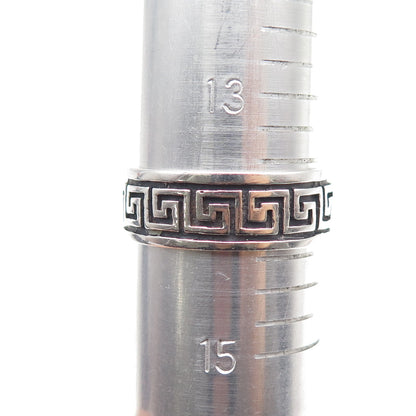 925 Sterling Silver Vintage Greek Maze Oxidized Band Ring Size 14.25