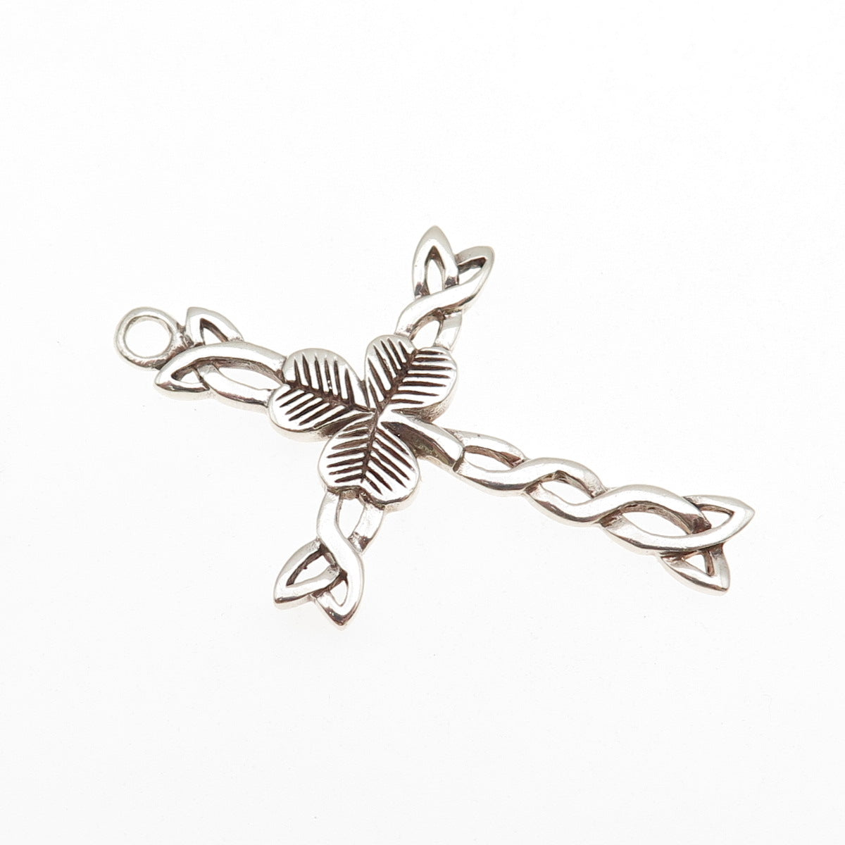 925 Sterling Silver Vintage Celtic Trinity Cross Clover Lucky Oxidized Pendant