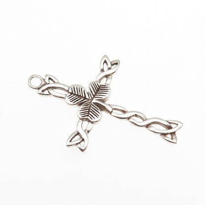 925 Sterling Silver Vintage Celtic Trinity Cross Clover Lucky Oxidized Pendant
