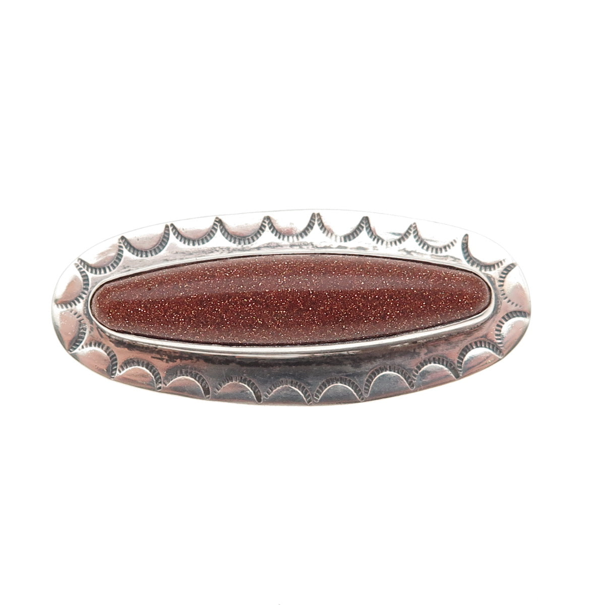 B. SCHEIG Old Pawn 925 Sterling Silver Vintage Southwestern Goldstone Pin Brooch