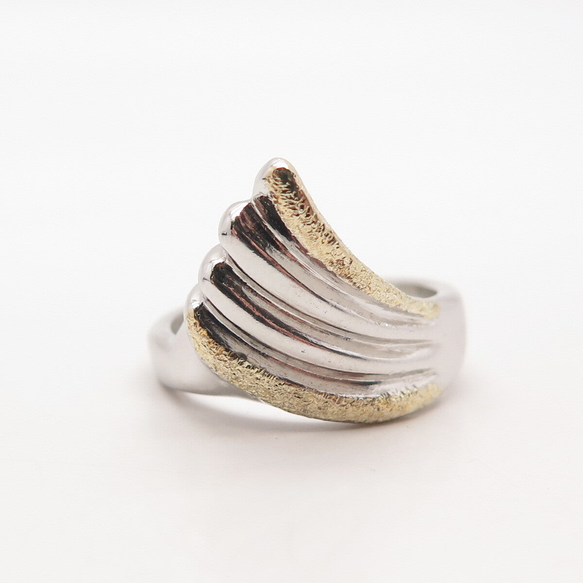 925 Sterling Silver 2-Tone Vintage Ribbed Ring Size 6