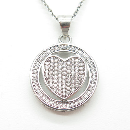 925 Sterling Silver Italy Round-Cut C Z Circle of Life Heart Chain Necklace 16"