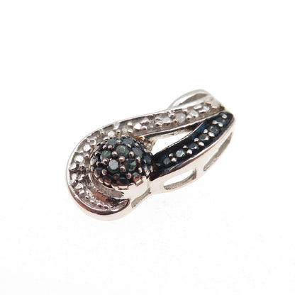 Chuck Clemency 925 Sterling Silver Real Blue & White Diamond Mini Slide Pendant