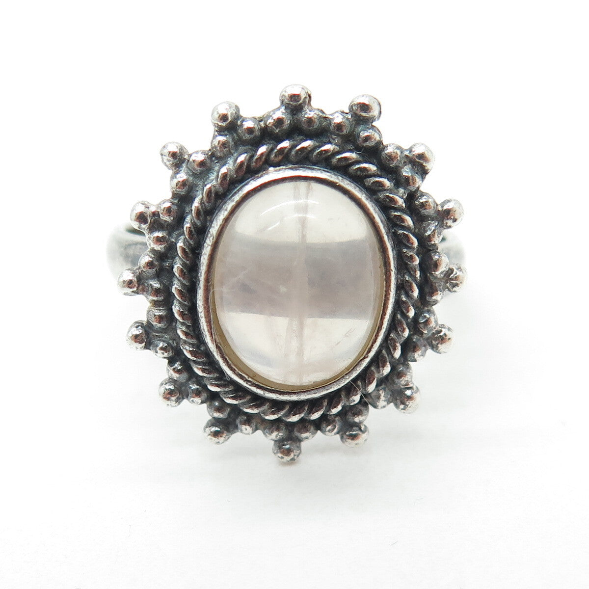 CHARLES WINSTON 925 Sterling Silver Vintage Real Rose Quartz Ethnic Ring Size 7