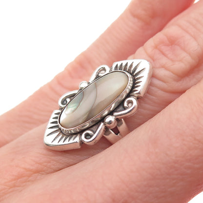 Bell Trading Post Old Pawn 925 Sterling Silver Vintage Abalone Shell Ring Size 5