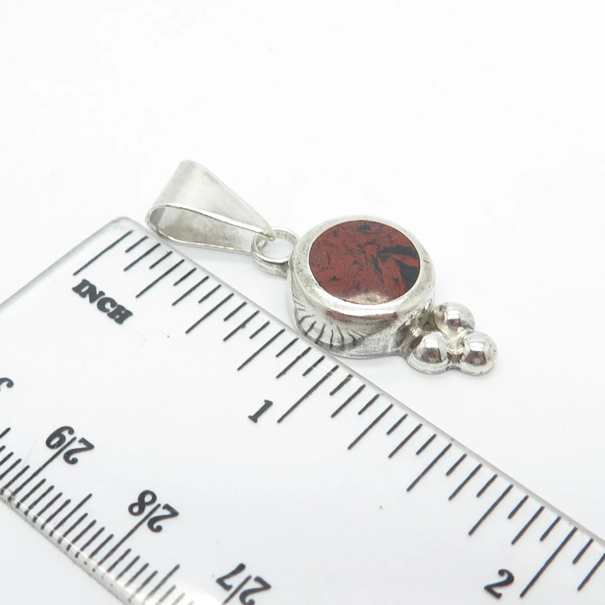 925 Sterling Silver Vintage Mexico Real Picture Jasper Gemstone Beaded Pendant