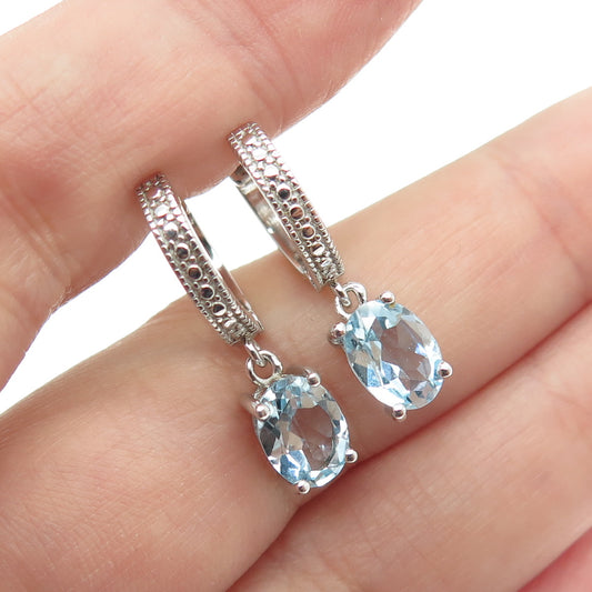 DBJ DEE BERKLEY JEWELRY 925 Sterling Silver Real Blue Topaz Hoop Earrings