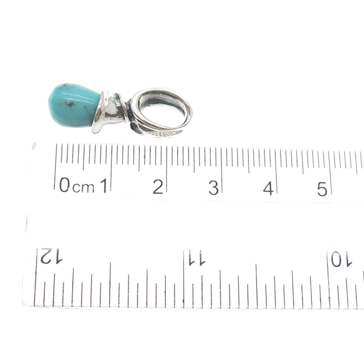 925 Sterling Silver Vintage Real Tyrone Turquoise Modernist Charm Pendant