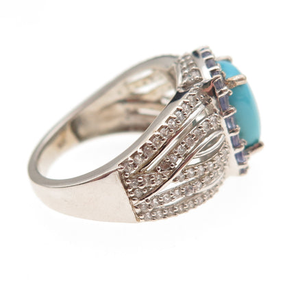 Chuck Clemency 925 Sterling Silver Real Turquoise Tanzanite Topaz Ring Size 8.25