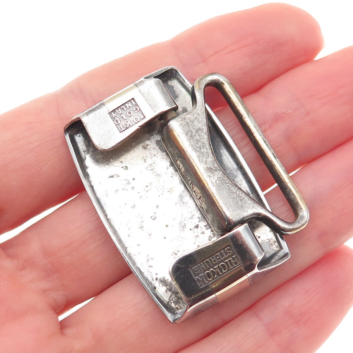HICKOK 925 Sterling Silver 10K Gold Inlay Vintage Letter H Initial Belt Buckle