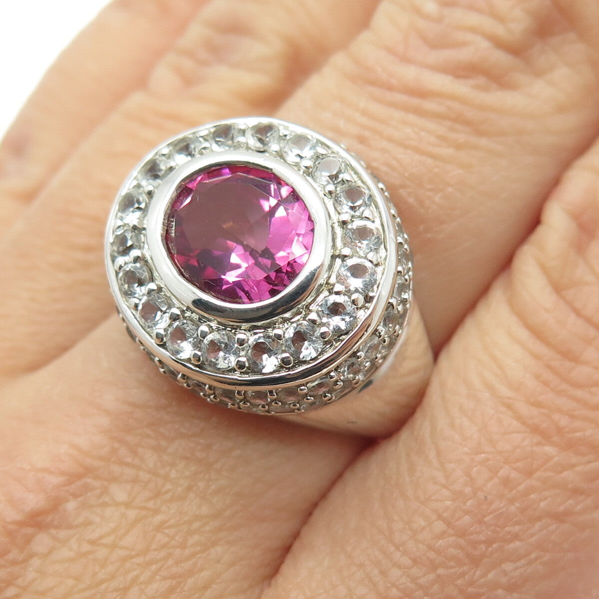 HAROLD TRUJILLO 925 Sterling Lab-Created Pink Sapphire Real Topaz Ring Size 8.25