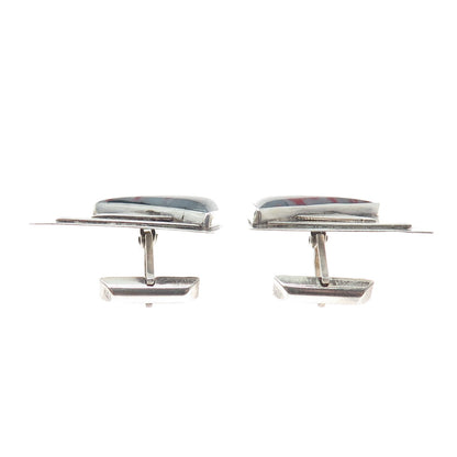 925 Sterling Silver Vintage Real Bloodstone Modernist Oxidized Cufflinks
