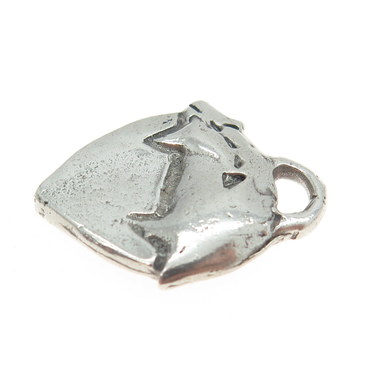 925 Sterling Silver Vintage 1990 Modernist Heart Pig Charm Pendant