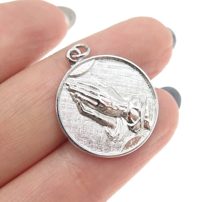 925 Sterling Silver Antique Art Deco Hands In Prayer Charm Pendant