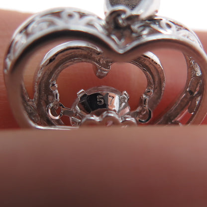 925 Sterling Silver Real Round-Cut White Topaz Heart Charm Pendant