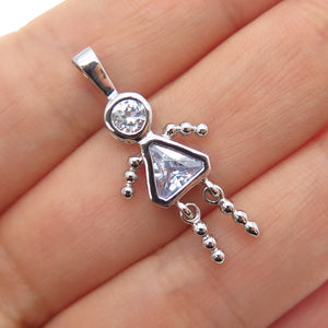 925 Sterling Silver Lavender C Z February Birthstone Girl Articulated Pendant