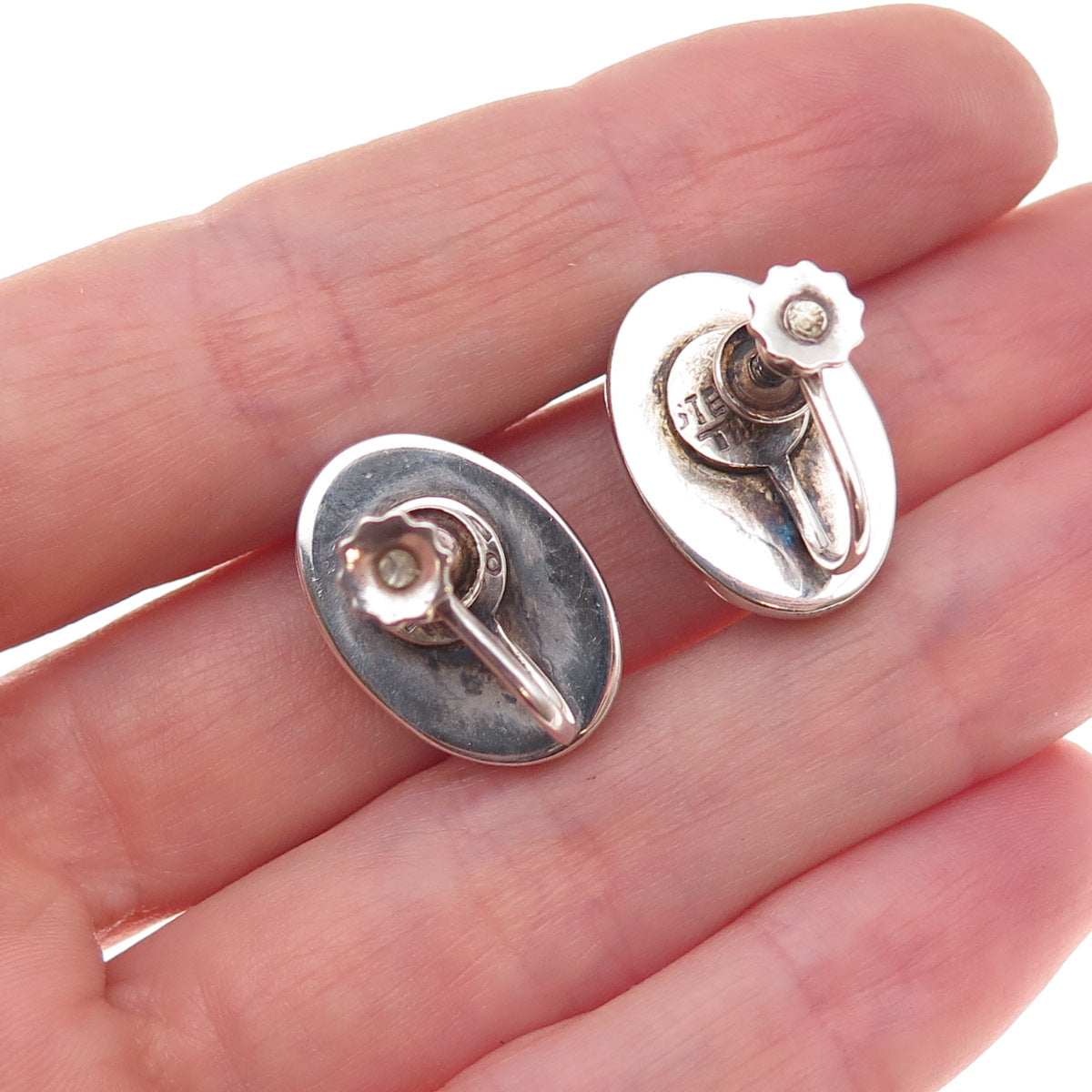 925 Sterling Silver Vintage Mexico Real Amethyst Oxidized Screw Back Earrings
