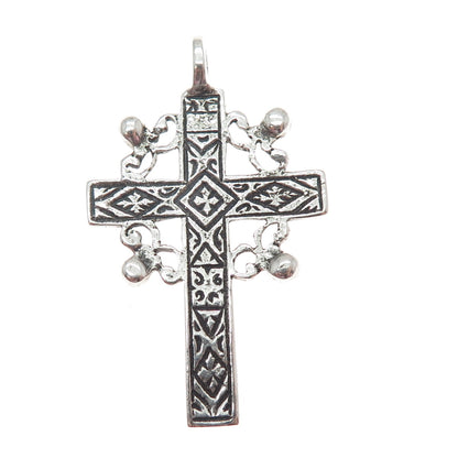 925 Sterling Silver Vintage Ornate Orthodox Cross Oxidized Pendant